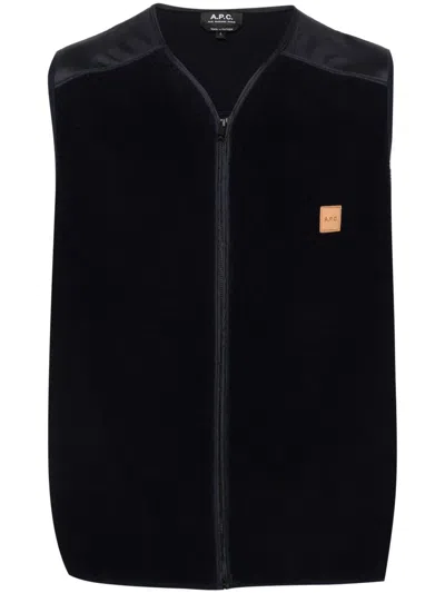 Apc Logo-patch Fleece Vest In 蓝色