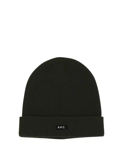 Apc A.p.c. Logo Patch Ribbed Beanie In Green