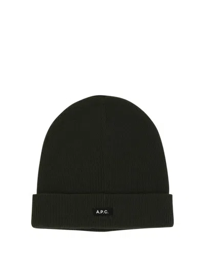 Apc A.p.c. Logo Patch Ribbed Beanie In Black