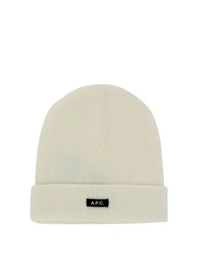 Apc A.p.c. Logo Patch Ribbed Beanie In White