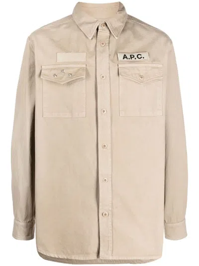 Apc Logo-patch Shirt Jacket In Neutrals