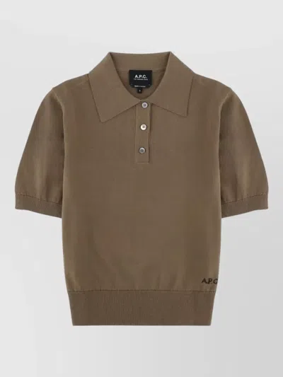 Apc Logo Polo Shirt Short Sleeves Collar In Brown