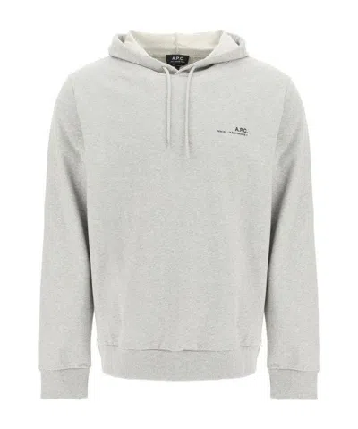 Apc Logo-print Cotton Hoodie In White