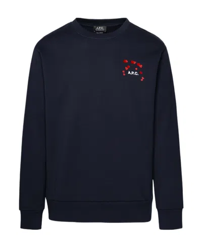 Apc Logo-print Cotton Sweatshirt In Dark Navy