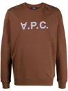 Apc A.p.c. Flocked Logo Crewneck Sweatshirt In Brown