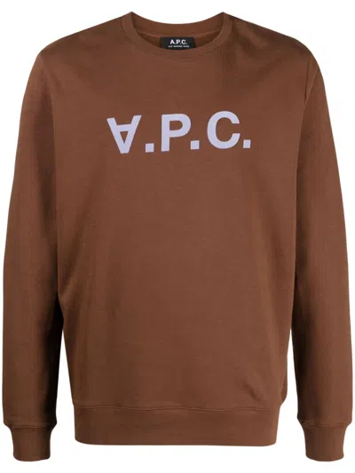 Apc Logo-print Cotton Sweatshirt In Brown