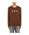 Apc A.p.c. Flocked Logo Crewneck Sweatshirt In Brown