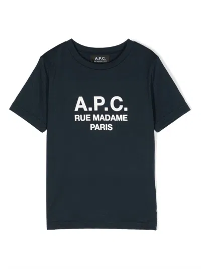 Apc Kids' Logo-print Cotton T-shirt In Blue