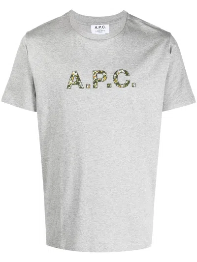 Apc Logo-print Cotton T-shirt In Grau