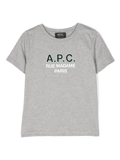 Apc Kids' Logo-print Cotton T-shirt In Grau