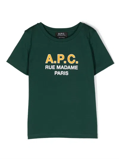 Apc Kids' Logo-print Cotton T-shirt In Green