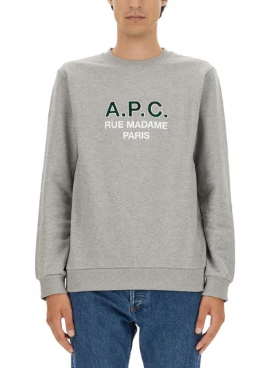 Apc A.p.c. Logo Print Crew Neck Sweatshirt In Grey