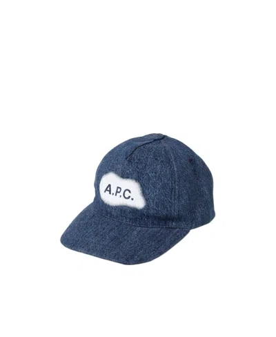 Apc Logo-print Denim Baseball Cap In Blue