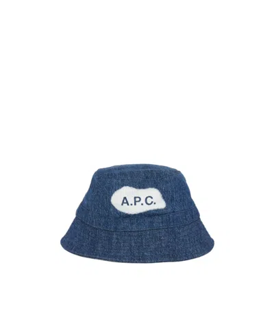 Apc Logo-print Denim Bucket Hat In Blue