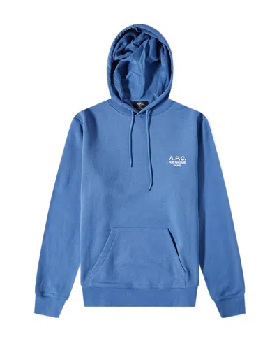 Apc Logo-print Drawstring Hoodie In Blue