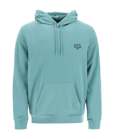 Apc Logo-print Drawstring Hoodie In Blue