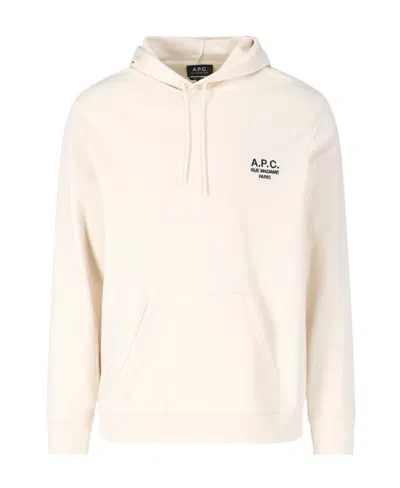 Apc Logo-print Drawstring Hoodie In Alj Ecru/kaki