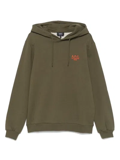 Apc Logo-print Hoodie In Green