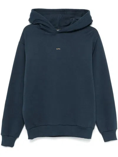 Apc Logo-print Hoodie In Blau