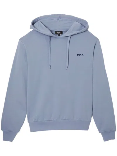 Apc Logo-print Hoodie In Blue