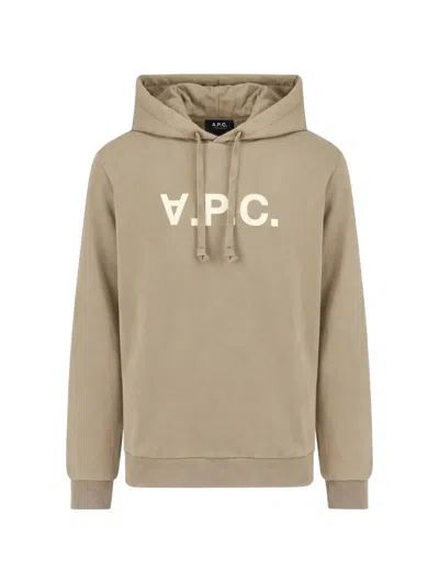 Apc Logo-print Hoodie In Brown