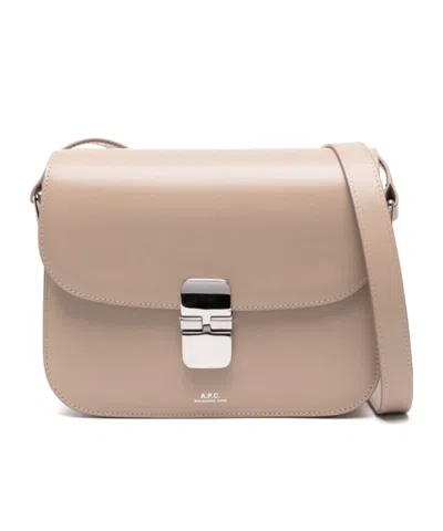 Apc Logo-print Leather Shoulder Bag In Nude