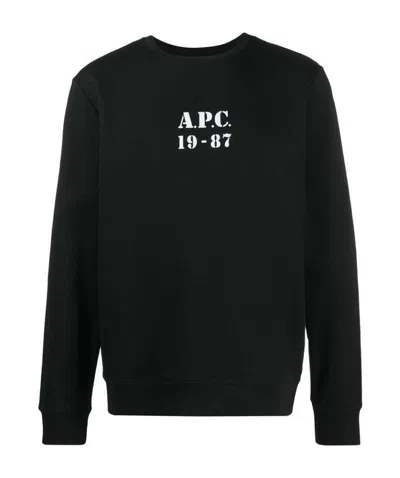 Apc Logo Print Round Neck Sweatshirt In Black