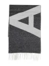 Apc A.p.c. Geometric Design Wool Scarf With Logo And Fringed Edges In Gray