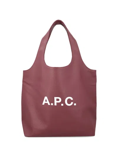 Apc Logo-print Shoulder Bag In Burgundy
