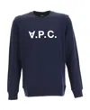 Apc Round Neck Sweatshirt With Printed Logo Blue In Black