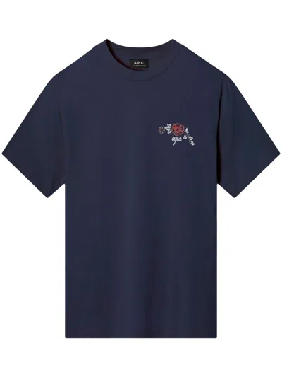 Apc Logo-print T-shirt In Blue