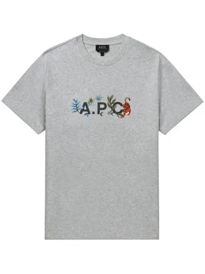 Apc Logo-print T-shirt In Grey