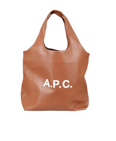 A.p.c. Logo Printed Tote Bag In Brown