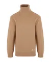 Apc Logo Wool Knit Turtleneck Sweater In Nude