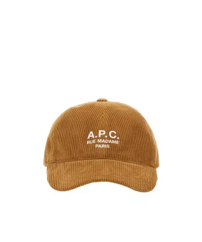 Apc A.p.c. Logo Printed Corduroy Cap In Brown