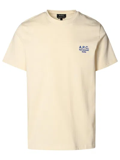 Apc Logo Printed Crewneck T-shirt In Blanc Casse Bleu
