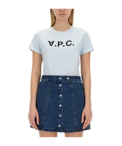 Apc A.p.c. Logo Printed Crewneck T-shirt In Blue