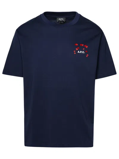 Apc Logo Printed Crewneck T-shirt In Navy