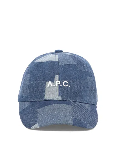 Apc A.p.c. Logo Printed Denim Baseball Cap In Blue