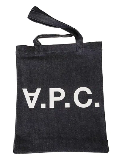 Apc Logo Printed Denim Tote Bag In Blue