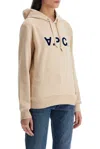 Apc Logo Printed Drawstring Hoodie In Beige