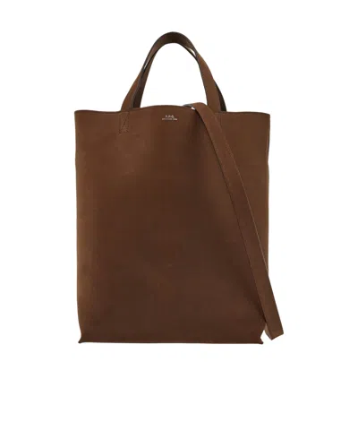 Apc A.p.c. Logo Printed Medium Tote Bag In Brown