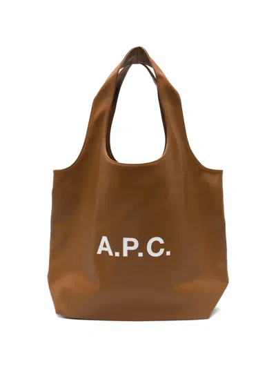 Apc Logo Shopper Shoulder Bag In Brown