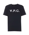 Apc A.p.c. Men Blue Crewneck T-shirt With Logo On The Front In Cotton Man In Blue
