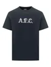 Apc A.p.c. A.p.c. Blue T-shirt With Creative Printed Logo In Blue