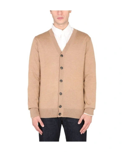 Apc A.p.c. Logo Tag V-neck Knitted Cardigan In Nude