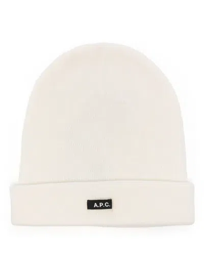 Apc Logo-tag Wool Beanies In Neutrals