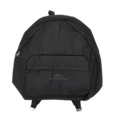 Apc A.p.c. Logo Zip Pocket Backpack In Black