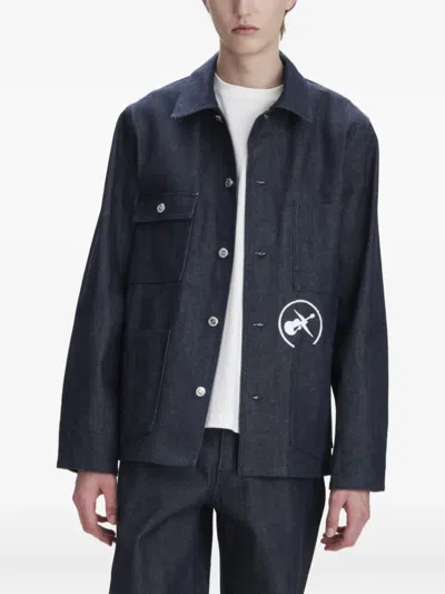 A.p.c. Logo-detail Chest-pocket Shirt Jacket In Blue