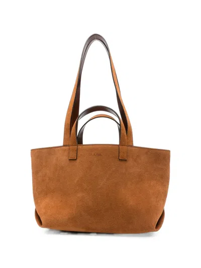 A.p.c. Logo-embossed Suede Tote Bag In Blue